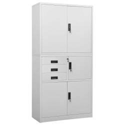 Armoire de bureau design moderne rangement 90 x 40 x 180 cm avec 3 &eacute;tag&egrave;res r&eacute;glables en acier gris