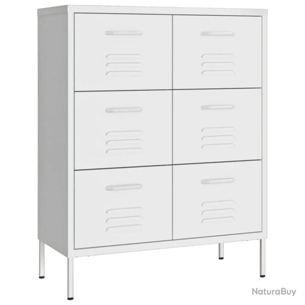 Armoire � tiroirs blanche 80 x 35 x 101 cm 6 tiroirs glissi�res � billes design moderne en acier bl