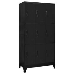 Armoire &agrave; casiers moderne design bureau 90 x 45 x 180 cm 9 portes verrouillables en acier noir 02_0