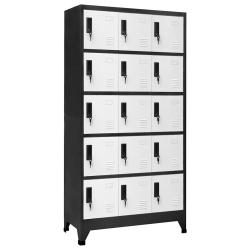 Armoire &agrave; casiers moderne avec 15 portes verrouillables 90 x 40 x 180 cm en acier anthracite 02_004