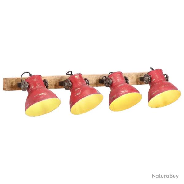 Lampe murale industrielle design rustique 90 x 25 cm 4 abat-jours ambiance cosy en fer rouge d�lav�