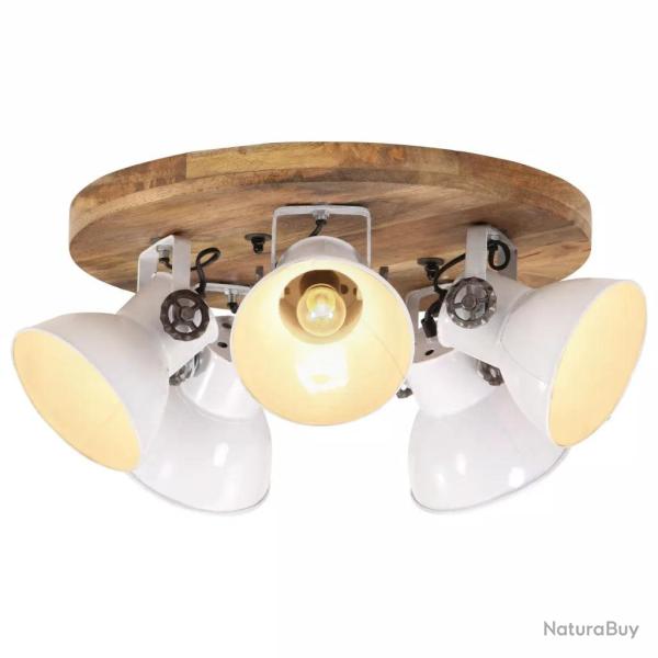 Plafonnier 5 abat-jour style industriel rustique ambiance cosy 50 x 50 x 25 cm en bois de manguier