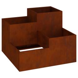 Cache-pot de jardin rectangulaire 100 x 100 x 60 cm durable fond ouvert en acier rouill&eacute; 02_0052080