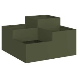 Cache-pot de jardin rectangulaire moderne 80 x 80 x 48 cm ambiance chic en acier vert olive 02_0052