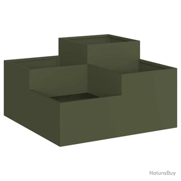Cache-pot de jardin rectangulaire moderne 80 x 80 x 48 cm ambiance chic en acier vert olive 02_0052