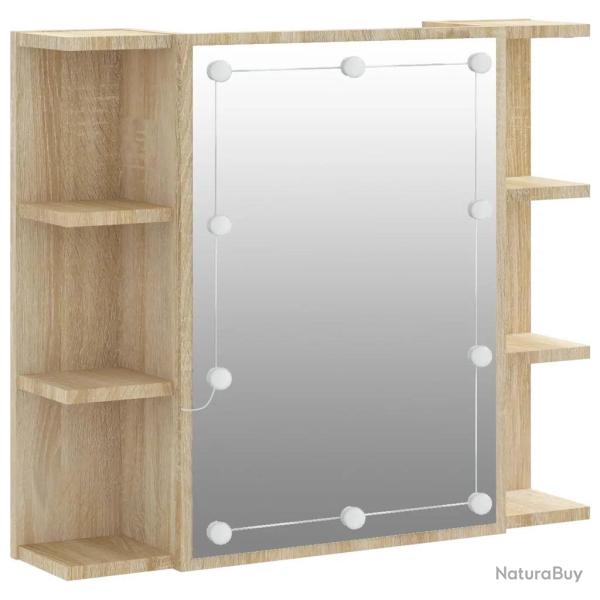 Armoire � miroir murale avec LED rangement bijoux 70 x 16,5 x 60 cm en bois d'ing�nierie ch�ne sono
