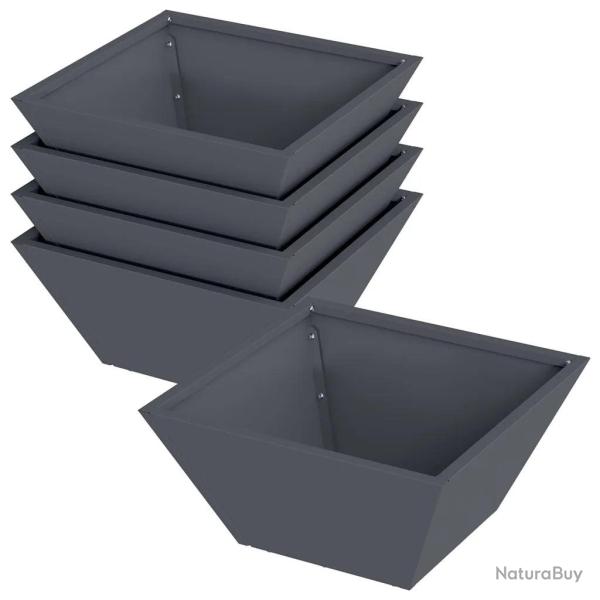 Lot de 5 cache-pots de jardin trap�zo�daux modernes 35 x 35 x 15 cm en acier anthracite 02_0052359