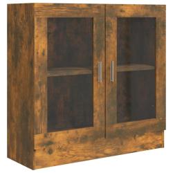 Armoire &agrave; vitrine moderne style classique 82,5 x 30,5 x 80 cm en bois d'ing&eacute;nierie ch&ecirc;ne fum&eacute; 02_00