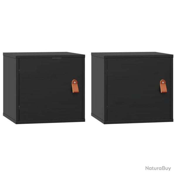 Lot de 2 armoires murales en bois de pin massif noir design rustique pratique rangement 31,5 x 30 x