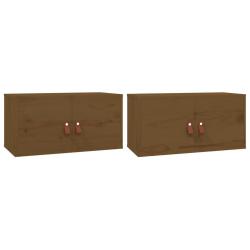 Lot de 2 armoires murales pratiques rangement salon 60 x 30 x 30 cm en bois de pin massif marron mi