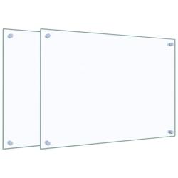 Lot de 2 dosserets de cuisine protection &eacute;claboussures 70 x 50 cm en verre tremp&eacute; transparent 02_00