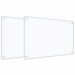 Lot de 2 dosserets de cuisine en verre tremp&eacute; 90 x 60 cm thermor&eacute;sistants design moderne transparen