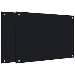 Lot de 2 dosserets de cuisine protection &eacute;claboussures 70 x 50 cm en verre tremp&eacute; noir 02_0055739