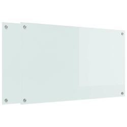 Lot de 2 dosserets de cuisine en verre tremp&eacute; r&eacute;sistant chaleur 100 x 60 cm style moderne blanc 02_