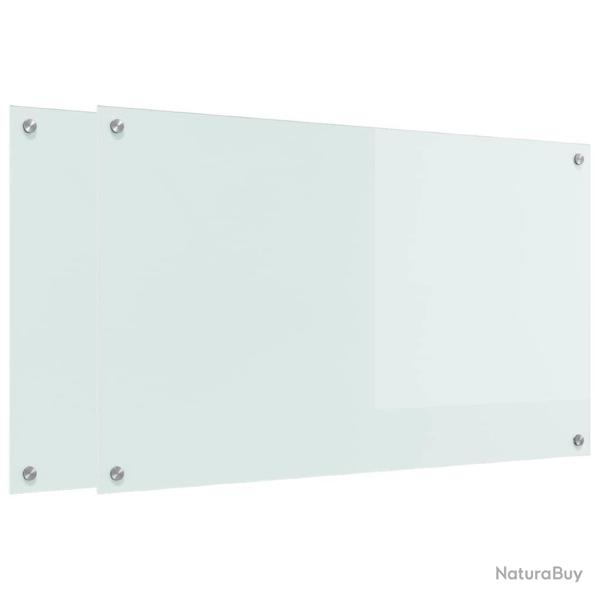 Lot de 2 dosserets de cuisine en verre tremp� r�sistant chaleur 100 x 60 cm style moderne blanc 02_