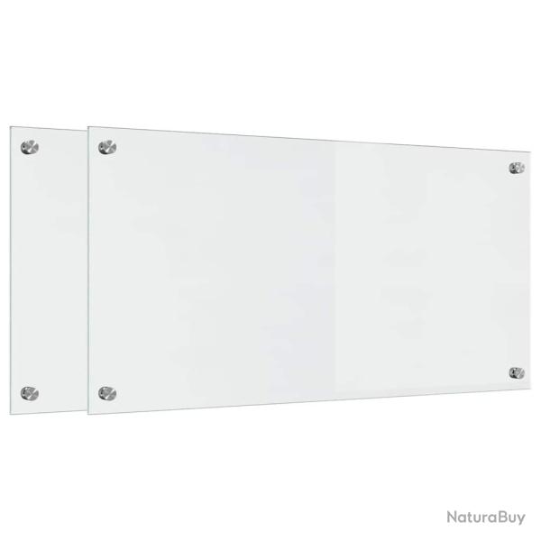 Lot de 2 dosserets de cuisine rectangulaires modernes 80 x 40 cm en verre tremp� transparent 02_005