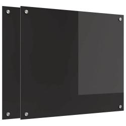 Lot de 2 dosserets de cuisine modernes thermor&eacute;sistants 70 x 60 cm en verre tremp&eacute; noir 02_0056308