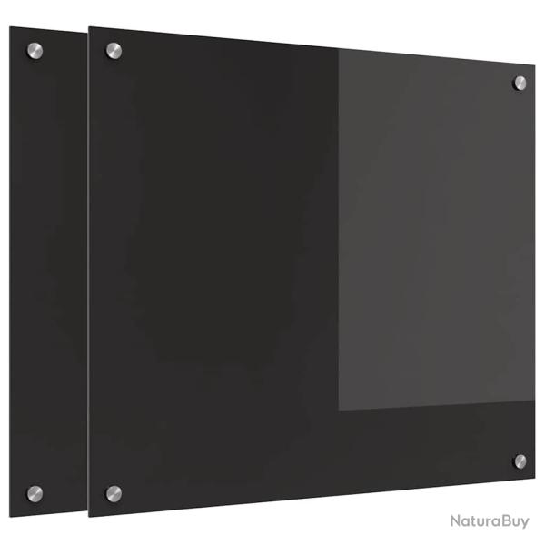 Lot de 2 dosserets de cuisine modernes thermor�sistants 70 x 60 cm en verre tremp� noir 02_0056308