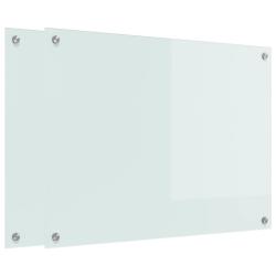 Lot de 2 dosserets de cuisine moderne thermo-r&eacute;sistants 80 x 60 cm en verre tremp&eacute; blanc 02_0056287