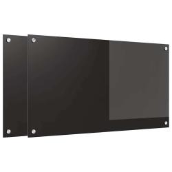 Lot de 2 dosserets de cuisine modernes 90 x 50 cm durables et thermor&eacute;sistants en verre tremp&eacute; noir