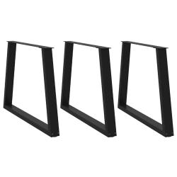Lot de 3 pieds de table &agrave; manger en forme de V 100 x 73 cm stable moderne en acier noir 02_0056884