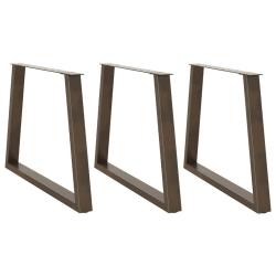 Lot de 3 pieds de table &agrave; manger en V 90 x 73 cm design moderne avec patins r&eacute;glables en acier natu