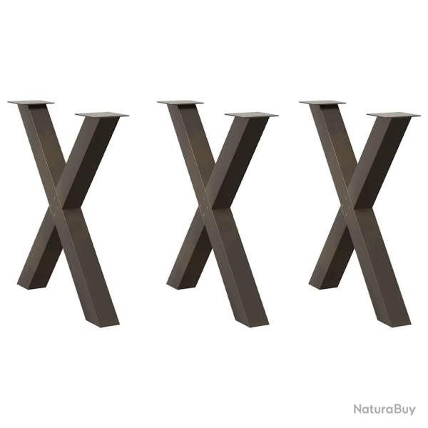 Lot de 3 pieds de table � manger en forme de X 80 x 72 cm acier thermolaqu� naturel 02_0057265