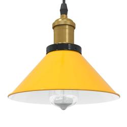 Lampe suspendue vintage r&eacute;glable hauteur &Oslash;22 cm usage cuisine salon 224 cm en m&eacute;tal jaune brillant