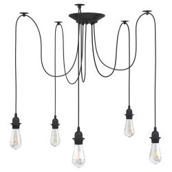 Lampe suspendue vintage 5 porte-lampes E27 r&eacute;glable hauteur 157 cm en m&eacute;tal noir 02_0058021