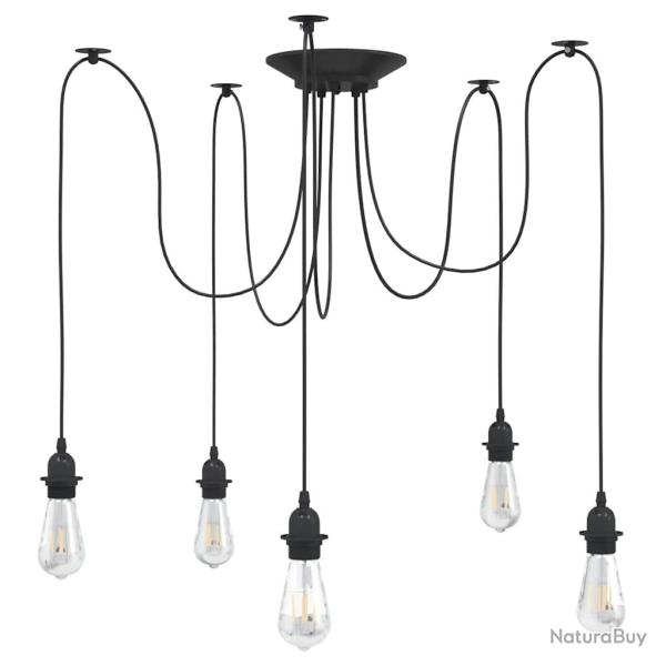 Lampe suspendue vintage 5 porte-lampes E27 r�glable hauteur 157 cm en m�tal noir 02_0058021