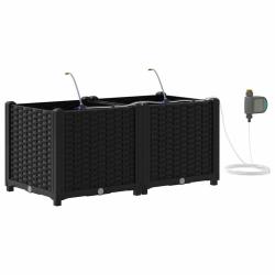 Lot de 2 cache-pots de jardin moderne 80 x 40 x 37,5 cm pratique et durable en acier noir 02_0058543
