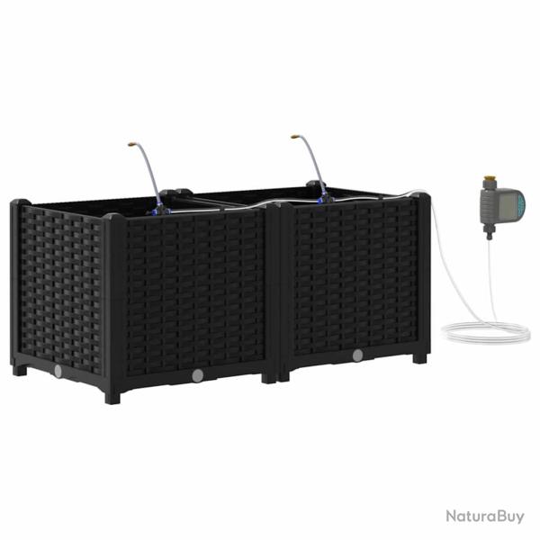 Lot de 2 cache-pots de jardin moderne 80 x 40 x 37,5 cm pratique et durable en acier noir 02_0058543