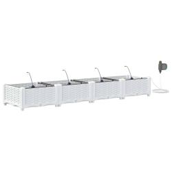 Lot de 4 cache-pots de jardin moderne avec syst&egrave;me d'irrigation 160 x 40 x 22 cm en acier blanc 02_