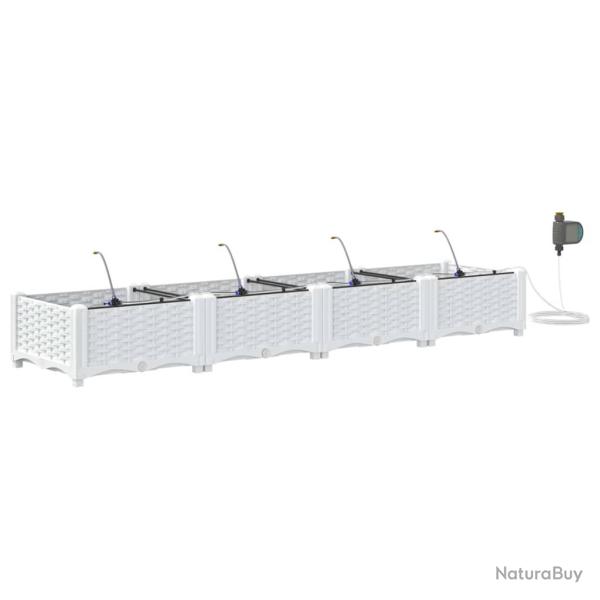 Lot de 4 cache-pots de jardin moderne avec syst�me d'irrigation 160 x 40 x 22 cm en acier blanc 02_