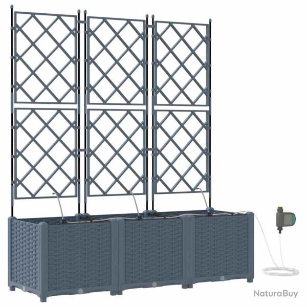 Lot de 3 cache-pots de jardin moderne avec syst�me d'irrigation 120 x 40 x 142 cm en acier gris cla