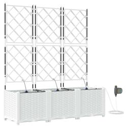 Lot de 3 cache-pots de jardin moderne avec syst&egrave;me d'irrigation 120 x 40 x 142 cm en acier blanc 02