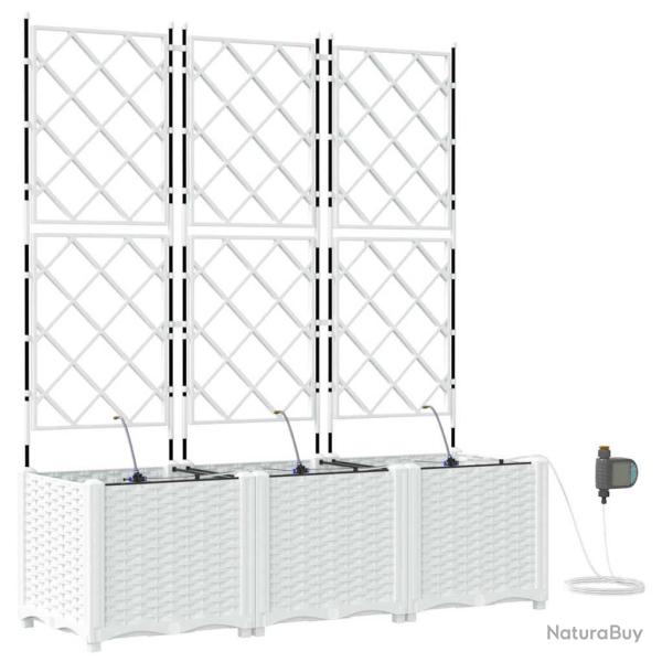 Lot de 3 cache-pots de jardin moderne avec syst�me d'irrigation 120 x 40 x 142 cm en acier blanc 02