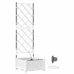 Cache-pot de jardin moderne avec syst&egrave;me d'irrigation 40 x 40 x 126 cm en acier blanc 02_0058611