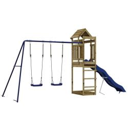 Aire de jeux d'ext&eacute;rieur balan&ccedil;oires toboggan portiques robuste jeux jardin 492 x 185 x 238 cm bois