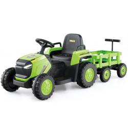 Tracteur &eacute;lectrique enfant avec remorque d&eacute;tachable 144 x 52 x 53 cm t&eacute;l&eacute;commande frissons d'aventu