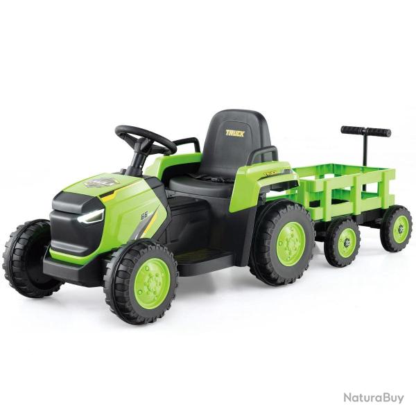 Tracteur �lectrique enfant avec remorque d�tachable 144 x 52 x 53 cm t�l�commande frissons d'aventu