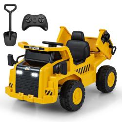 Camion-benne &eacute;lectrique 110 x 70,5 x 61,5 cm 12V t&eacute;l&eacute;commande s&eacute;curit&eacute; enfants style moderne en PP