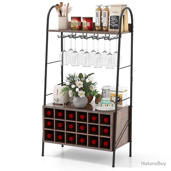 Casier � vin amovible 63 x 32 x 114 cm pour 18 bouteilles et 15 verres design contemporain en bois
