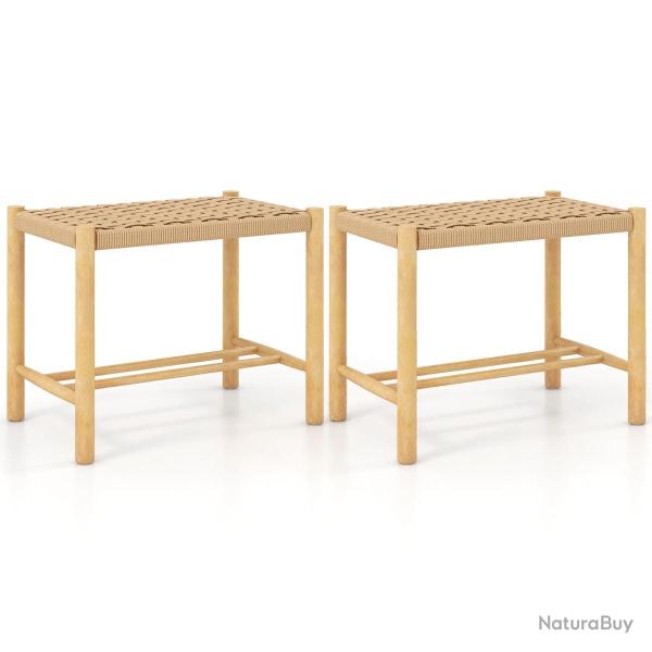 lot de 2 tabourets de bar 56 x 36 x 45 cm assise respirante design rustique en bois de caoutchouc n