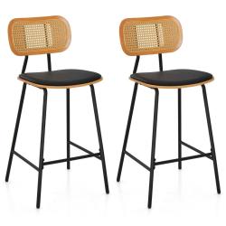 Lot de 2 tabourets de bar en rotin 45 x 45 x 94 cm dossier ergonomique design moderne pour cuisine
