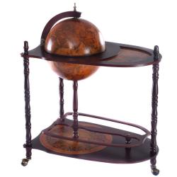 Casier &agrave; vin globe terrestre 70 x 45 x 89 cm avec 3 roues vintage d&eacute;coratif en bois marron 20_00209