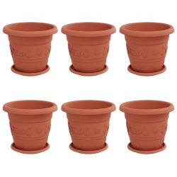 Lot de 6 pots de plantes cylindriques modernes 26 x 26 x 21.5 cm avec drainage et style &eacute;pur&eacute; en pl