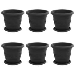 Lot de 6 pots de plantes cylindriques modernes 26 x 21.5 cm l&eacute;gers et durables en plastique noir 02