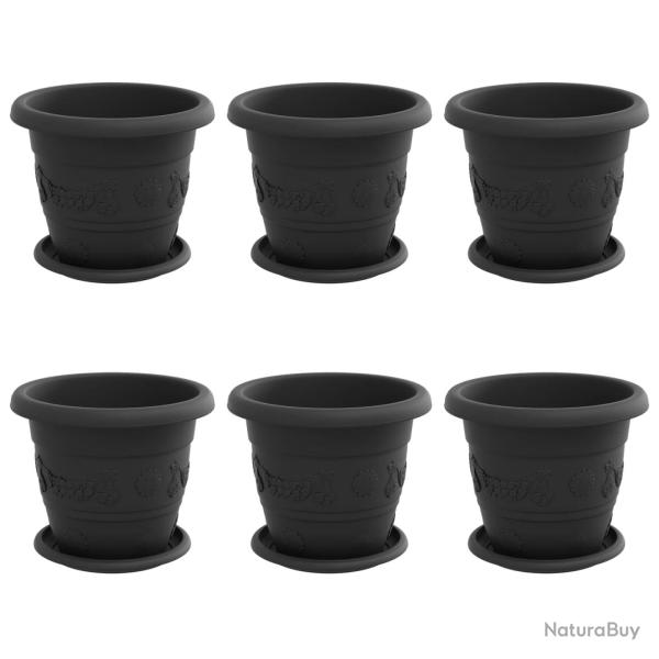 Lot de 6 pots de plantes cylindriques modernes 26 x 21.5 cm l�gers et durables en plastique noir 02
