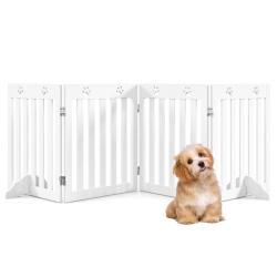 Barri&egrave;re de s&eacute;curit&eacute; en bois extensible pour chien 203 x 60 x 1,5 cm pliable pratique design modern